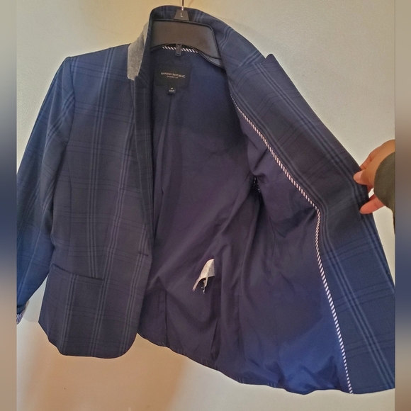 Banana Republic Wool Navey Plaid Blazer Size 6 - Picture 9 of 11